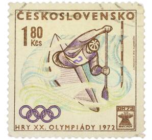 Почтовая марка 1 крона 80 геллеров 1972 года Чехословакия «Игры XX Олимпиады в Мюнхене — Гребной слалом (Каноэ-одиночка)» — Фото №1