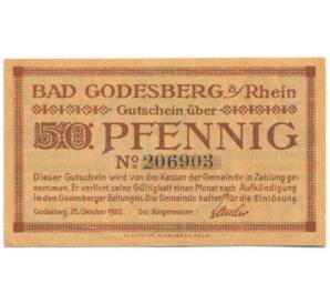 50 пфеннигов 1920 года Германия — город Бад-Годесберг (Нотгельд) — Фото №1