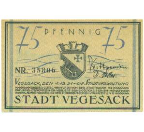 75 пфеннигов 1921 года Германия — город Вегезак (Нотгельд) — Фото №1