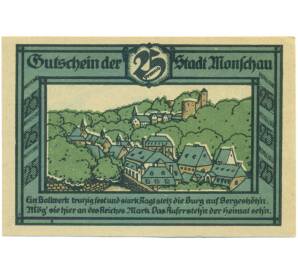 25 пфеннигов 1921 года Германия — город Моншау (Нотгельд) — Фото №2