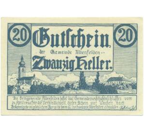 20 геллеров 1920 года Австрия — община Альтенфельден (Нотгельд) — Фото №1