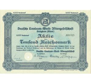 Акция 1000 рейхсмарок 1942 года Германия «Deutsche Linoleum-Werke Aktiengesellschaft» — Фото №1