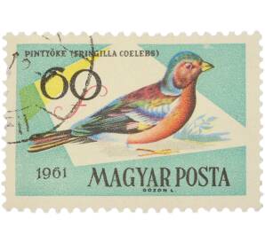 Почтовая марка 60 филлеров 1961 года Венгрия «Птицы — Зяблик» — Фото №1