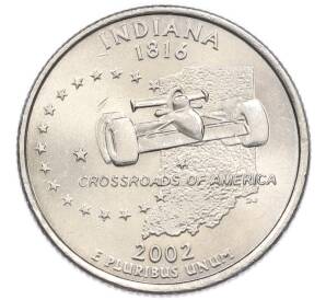 1/4 доллара (25 центов) 2002 года P США «Штаты и территории — Индиана» — Фото №1