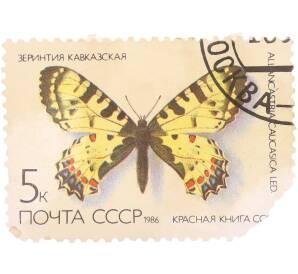 Почтовая марка 5 копеек 1986 года «Красная книга СССР — Бабочка Зеринтия кавказская» — Фото №1