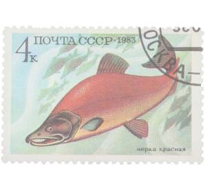 Почтовая марка 4 копейки 1983 года «Промысловые рыбы — Нерка красная» — Фото №1
