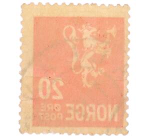 Почтовая марка 20 эре 1941 года Норвегия «Герб — Норвежский лев» — Фото №2