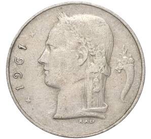 1 франк 1961 года Бельгия «Надпись на голландском — BELGIE» — Фото №1