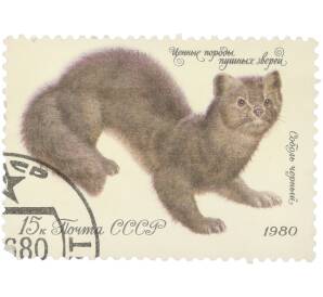 Почтовая марка 15 копеек 1980 года «Ценные породы пушных зверей — Соболь черный» — Фото №1