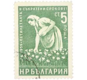 Почтовая марка 5 стотинок 1959 года Болгария «Пятилетний план за более короткий срок — Сбор хлопка» — Фото №1