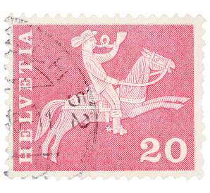 Почтовая марка 20 раппенов 1960 года Швейцария «Почтальон XIX-го века» — Фото №1
