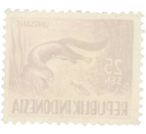 Почтовая марка 25 сен 1956 года Индонезия «Дикие животные Индонезии — Гладкошёрстная выдра» — Фото №2