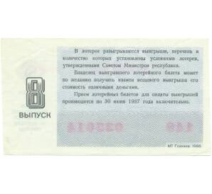 Лотерейный билет 30 копеек 1986 года «Денежно-вещевая лотерея» (Выпуск 8) — Фото №2