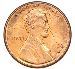 1 цент 1988 года D США — Фото №1