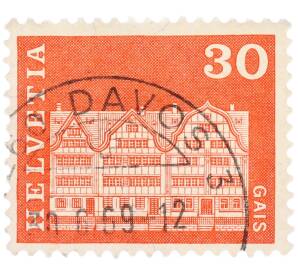 Почтовая марка 30 раппенов 1960 года Швейцария «Архитектура — Традиционный жилой дом в Гайсе» — Фото №1