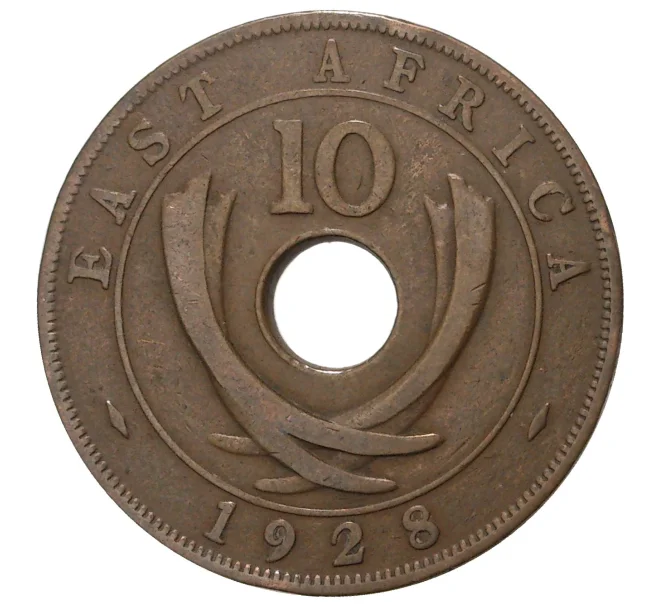 Монета 10 центов 1928 года Британская Восточная Африка (Артикул M2-37786)