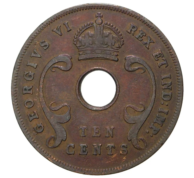 Монета 10 центов 1942 года Британская Восточная Африка (Артикул M2-37790)
