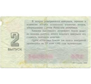 Лотерейный билет 30 копеек 1988 года «Билет денежно-вещевой лотереи» (Выпуск 2) — Фото №2
