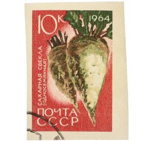 Почтовая марка 10 копеек 1964 года «Сахарная свекла (Односемянная)» (Без перфорации) — Фото №1