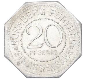 20 пфеннигов 1921 года Германия — город Нюрнберг-Фюрт «Церкви Святой Елизаветы и Святого Иакова» (Трамвайный нотгельд) — Фото №2