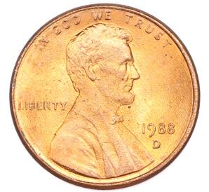 1 цент 1988 года D США — Фото №1