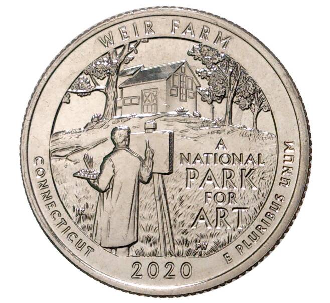 Монета 25 центов (1/4 доллара) 2020 года S США «Национальные парки — №52 Ферма Дж. А. Вейра в Коннектикуте» (Артикул: M2-38085) — Фото №1