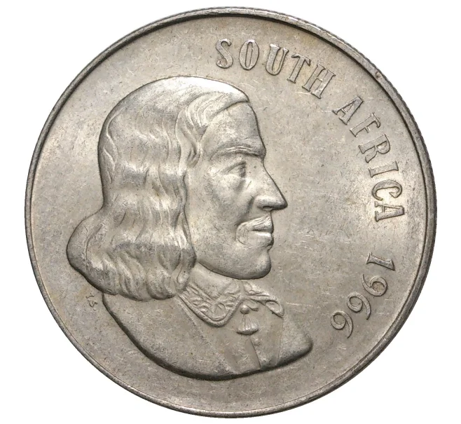 Монета 1 рэнд 1966 года ЮАР — Надпись на английском (SOUTH AFRICA) (Артикул M2-38380)